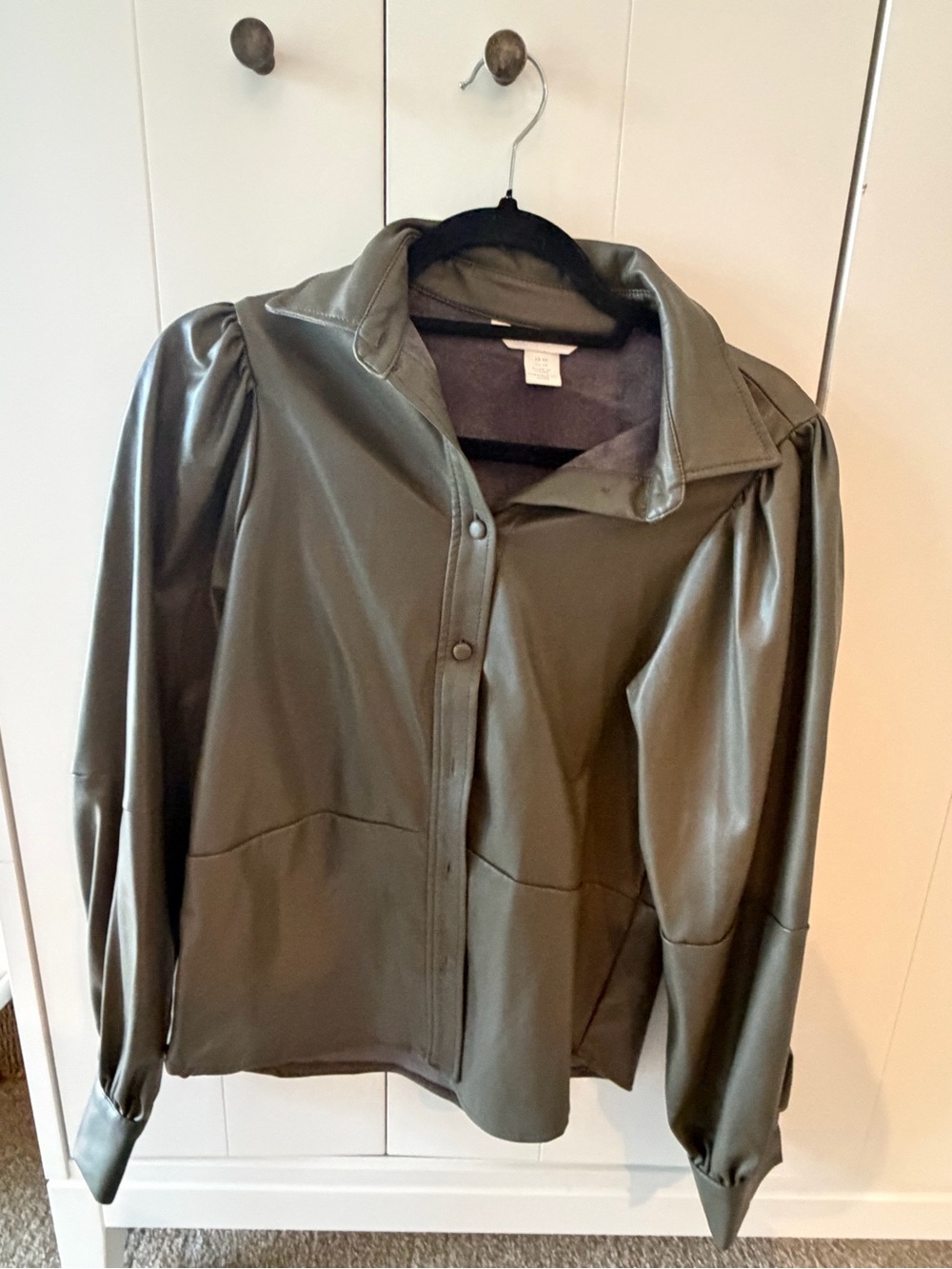 H&M Olive Green Faux Leather Button-Down Shirt